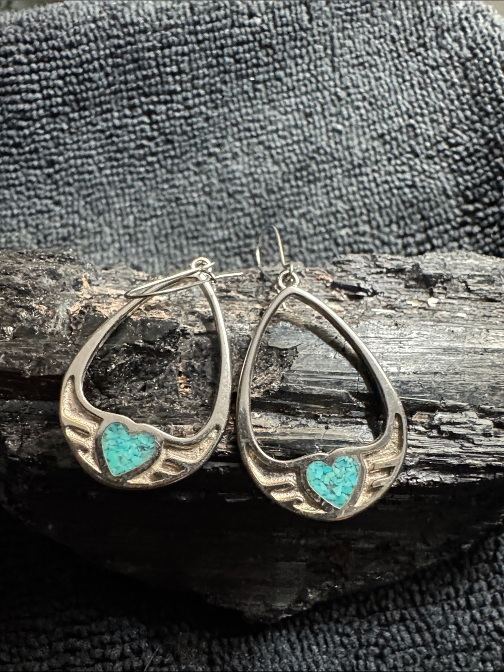Authentic Swarovski Sterling Silver Teardrop Turquoise Heart Dangle Earrings